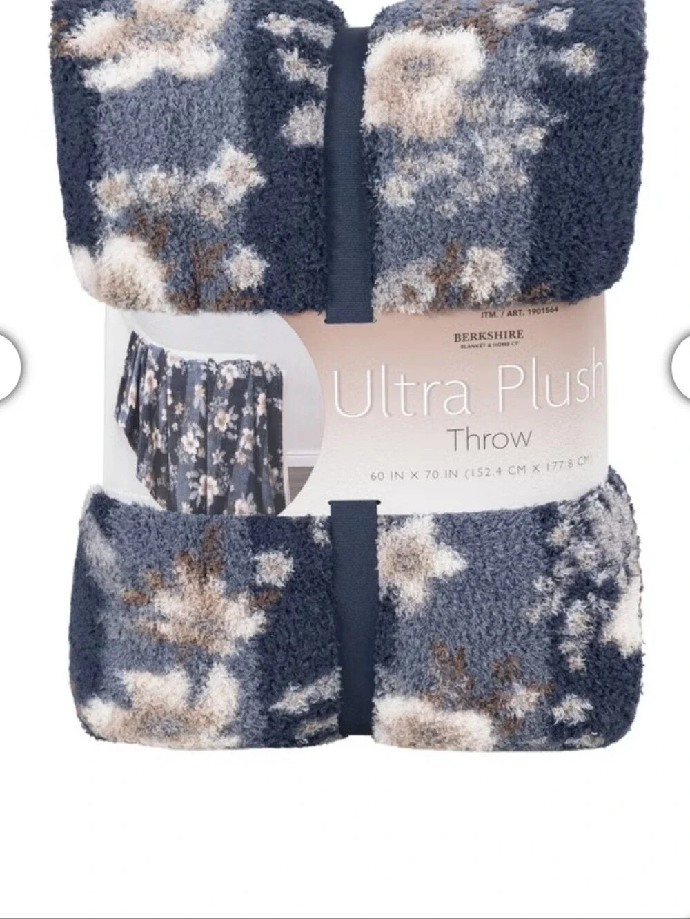 Berkshire Retro Blue Floral Plush Throw New